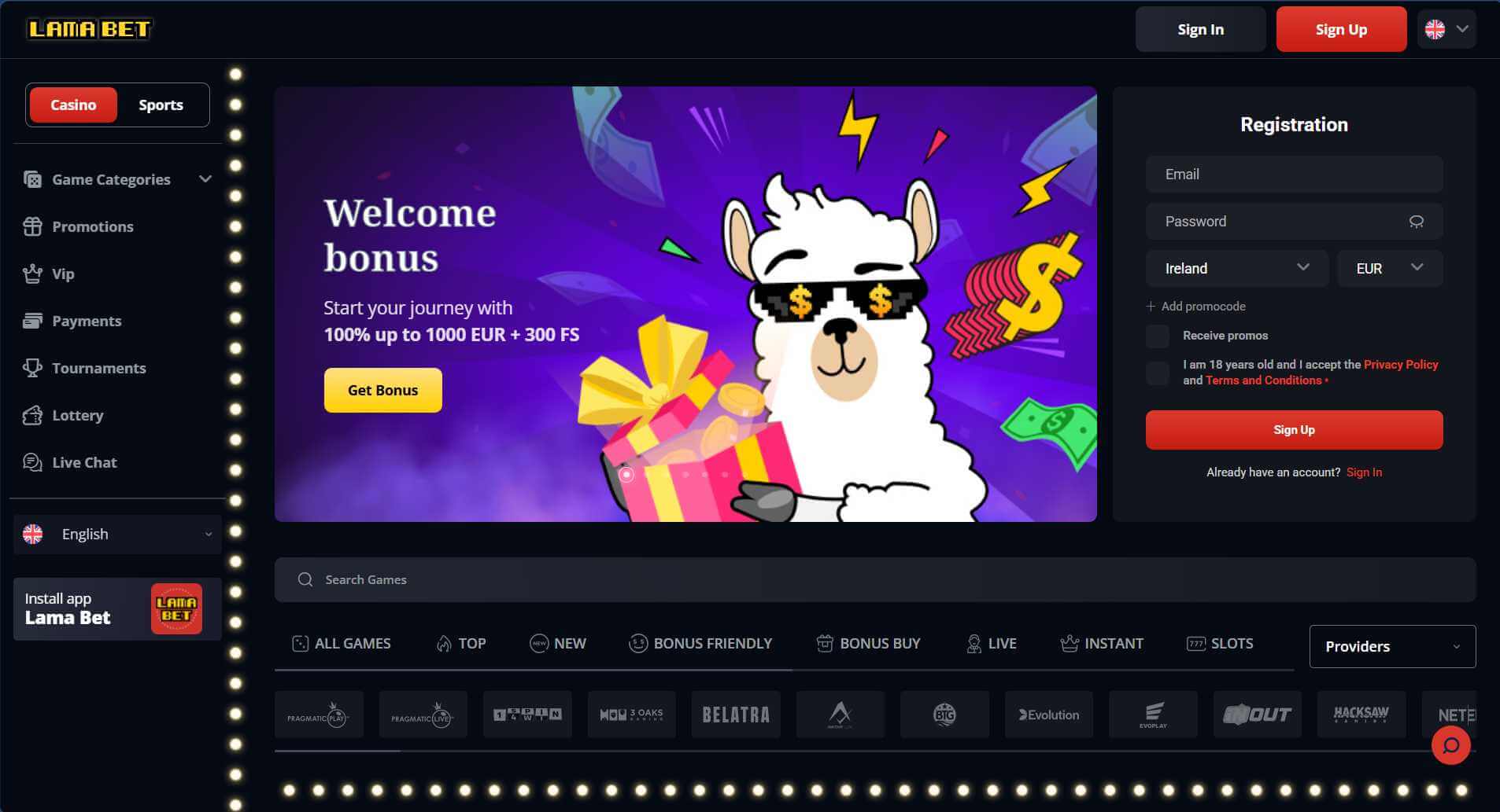 Lamabet website screenshot
